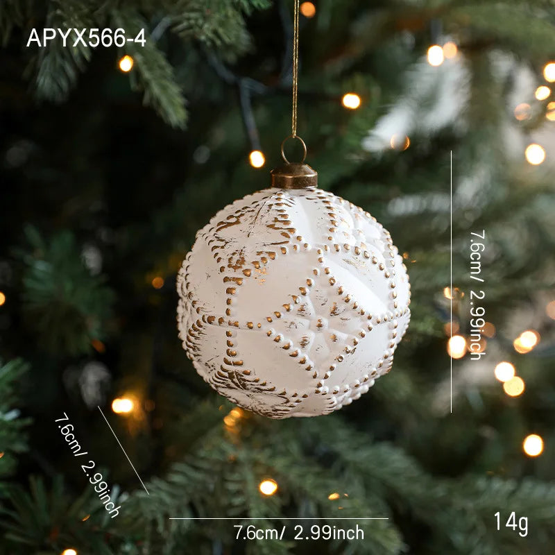 White Gold Matte Christmas Ball Ornament | Snowflake Pendant
