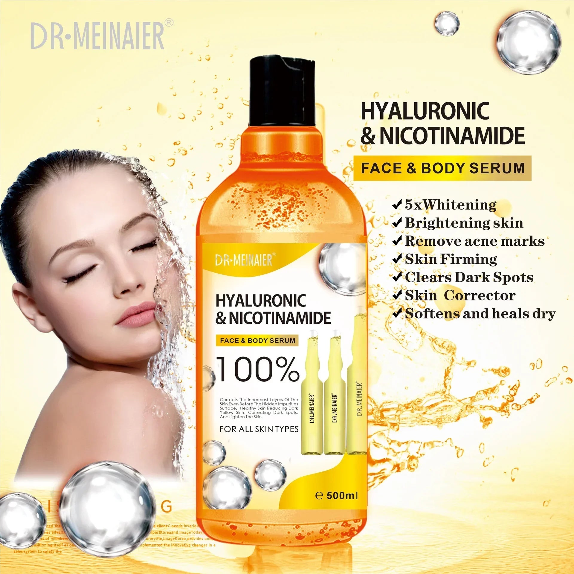 500ml Hyaluronic Acid, Nicotinamide Vitamin C AHA Face Serum Spots Eraser Corrector Whitening Moisturizing Lightening Body Serum Oasis Select Hyaluronic Acid