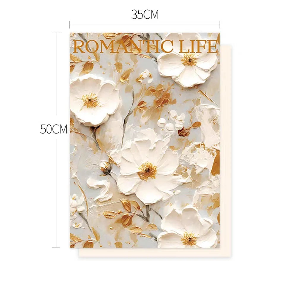 Valentine's Day 3D Oil Painting Wrapping Paper, Korean Wrapping Paper For Flowers , Handmade DIY Materials, Kraft Paper Sheets Oasis Select Beige Gold