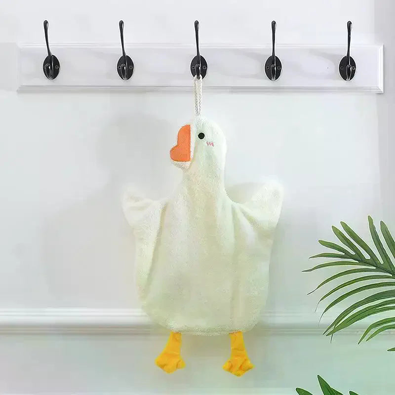 Cartoon Goose Hanging Hand Towel | Soft Coral Fleece 35×25cm Hanging Hand Towel Oasis Select