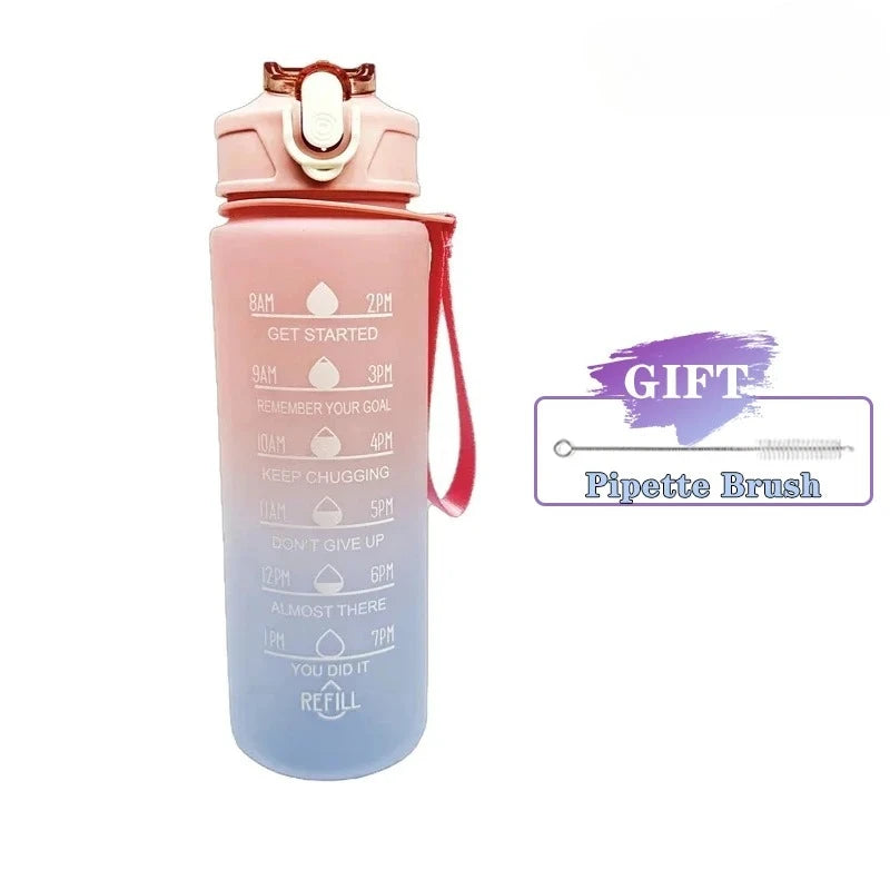 900ml Sports Bottle with Time Scale Outdoor Gradient Color Sports Bottle Portable Fitness Motivational Straw Mug BPA Free Oasis Select Pink