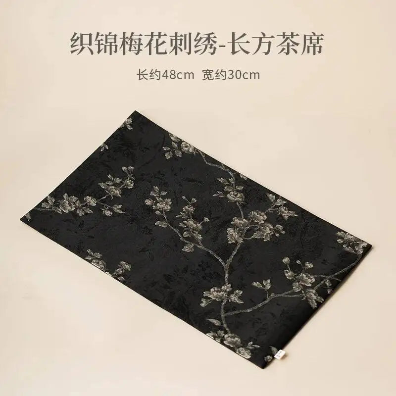 Plum Blossom Embroidery Brocade Tea Mat Household Tea Towel Tea Flag Teapot Mat Teapot Holder Heat Insulation Dry Bubble Mat Tea Oasis Select Rectangular Tea Mat