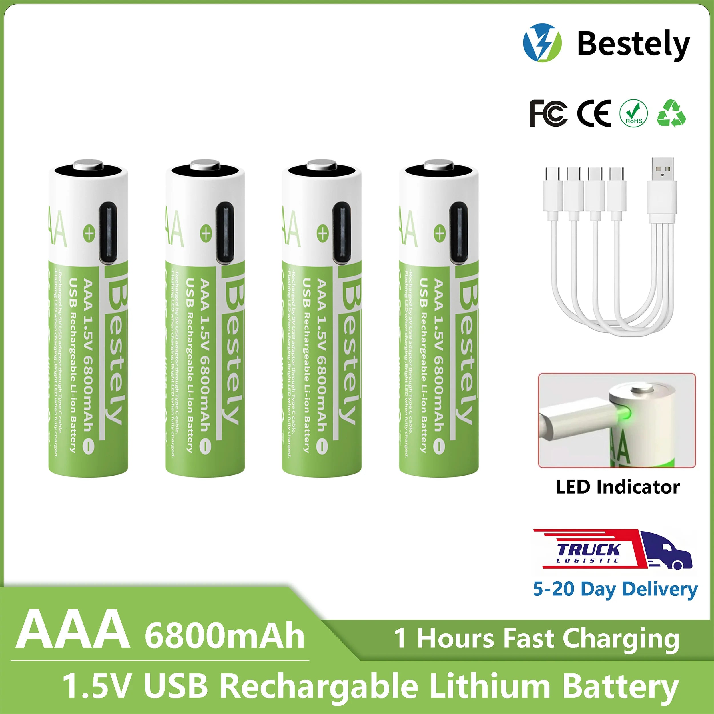 AAA Battery Rechargeable 2000+ Cycles 1.5V 6800mAh Li-ion Type-C Charging Triple Safety Long-Lasting Power Batteries Oasis Select
