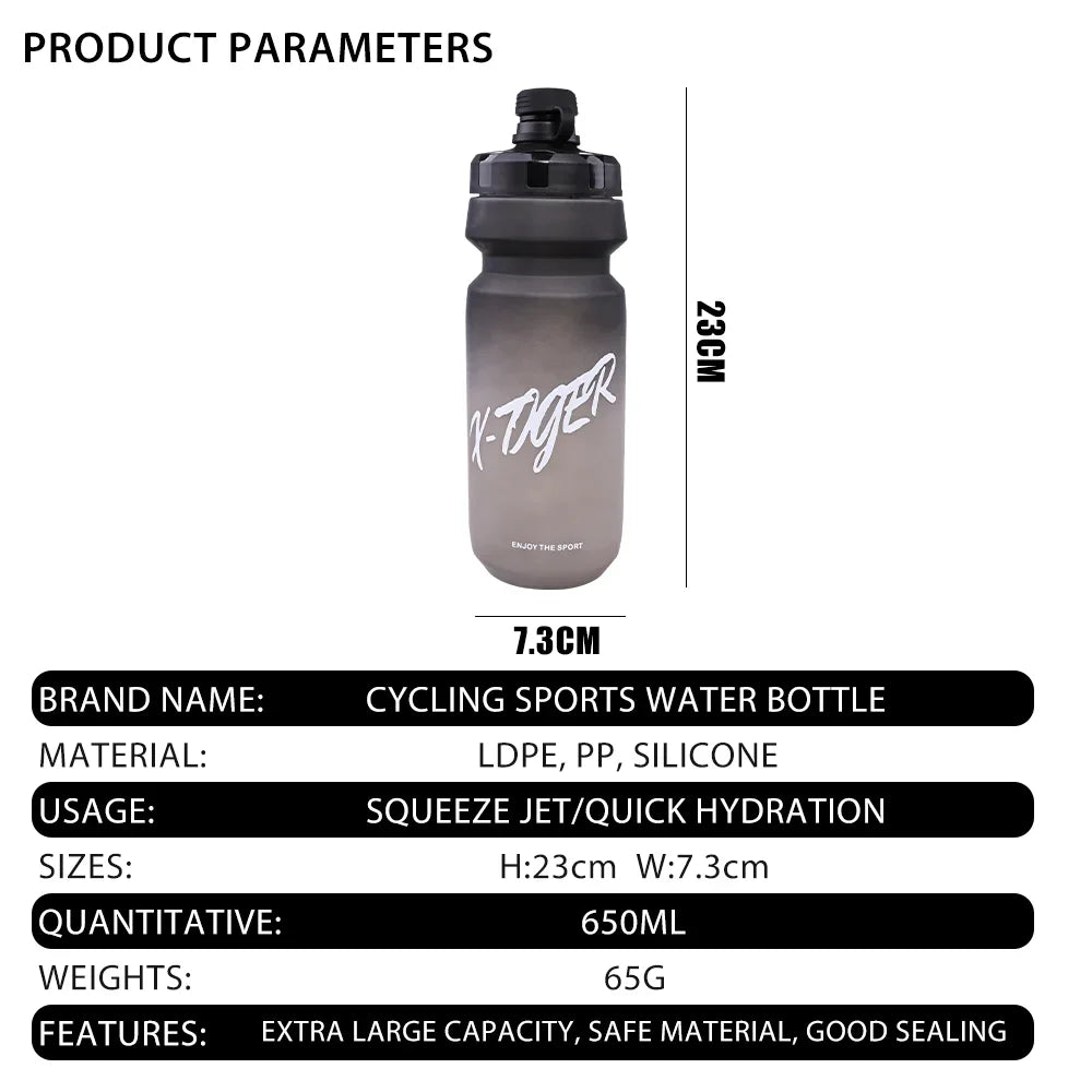 X-TIGER Water Bottle Bicycle 650ML Large Capacity Bottle Road Bike Portable Squeeze Cup Outdoor Sports Cycling Water Bottles Oasis Select