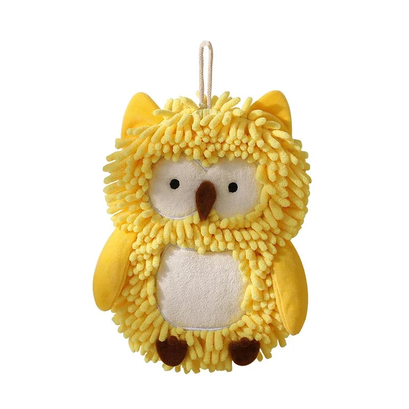 Cartoon Owl Chenille Hand Towel With Fuzzy Balls, Absorbent Fast-Drying Soft Hanging Towels For Bathroom And Kitchen Oasis Select Yellow