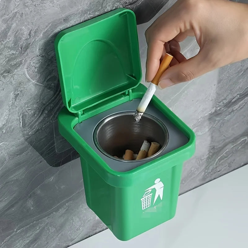 Wall Mounted Ashtray with Lid Dustproof for Bathroom Toilet Living Room Creative Ash Bin Prevent Fly Ash Stainless Trash Can Oasis Select