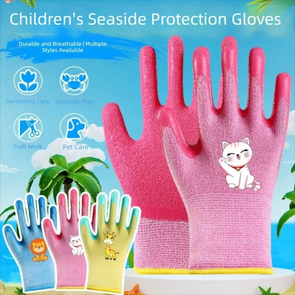 Waterproof Beach Gloves Non-Slip Cartoon Animal Pattern Gardening Gloves Breathable Puncture-resistant Safety Gloves Oasis Select