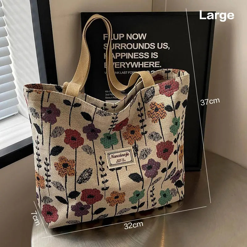 Fashion Flower Floral Printing Single Shoulder Bag Reusable Large Capacity Messenger Bags Simple Versatile Tote Bags Oasis Select M-02