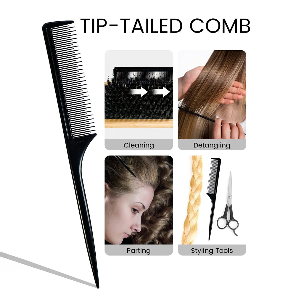 2-in-1 100% Natural Wooden Hair Brush & Rat Tail Comb Set - Professional Bristle Brush for Detangling, Scalp Massage & Hair Care Oasis Select