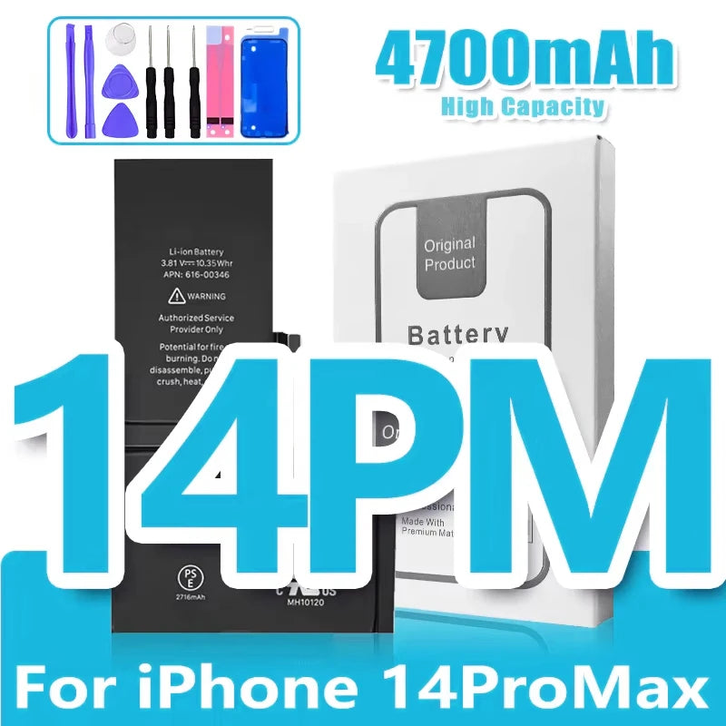 0 Cycle High Capacity Battery For iPhone 11 11Pro 12Pro 12 13 14 13Pro 14Pro Max Mini Phone Bateria + Free Tool Kit Oasis Select 14ProMax 4700mAh HC