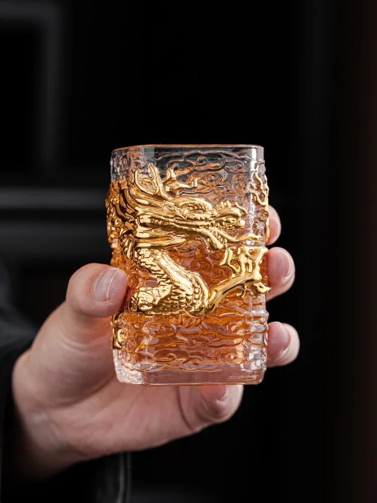 Personalized Creative Glass Tea Cup Golden Dragon Cup Heat-resistant Glass Master Single Cup Oasis Select