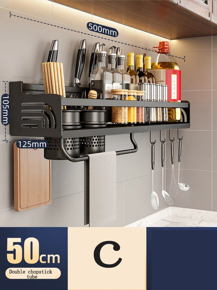Kitchen Organizer Shelf Wall-mounted Spice Storage Rack Kitchen Knife Holder Wall Seasoning Chopstick Spoon Shovel Storage Oasis Select 50CM C
