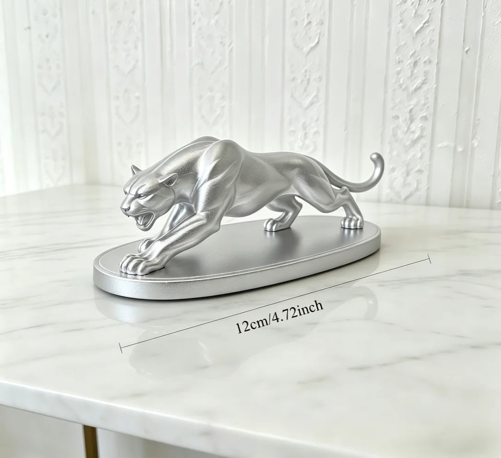In-vehicle Panther Figurine Modern Animal Statue Elegant Wildlife Sculpture for Home Office Living Room Desktop Shelf Decor Gift Oasis Select Leopard in silver