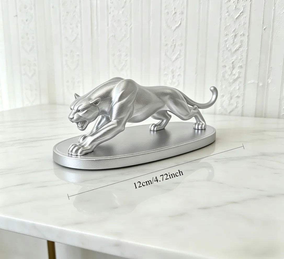 In-vehicle Panther Figurine Modern Animal Statue Elegant Wildlife Sculpture for Home Office Living Room Desktop Shelf Decor Gift Oasis Select Leopard in silver