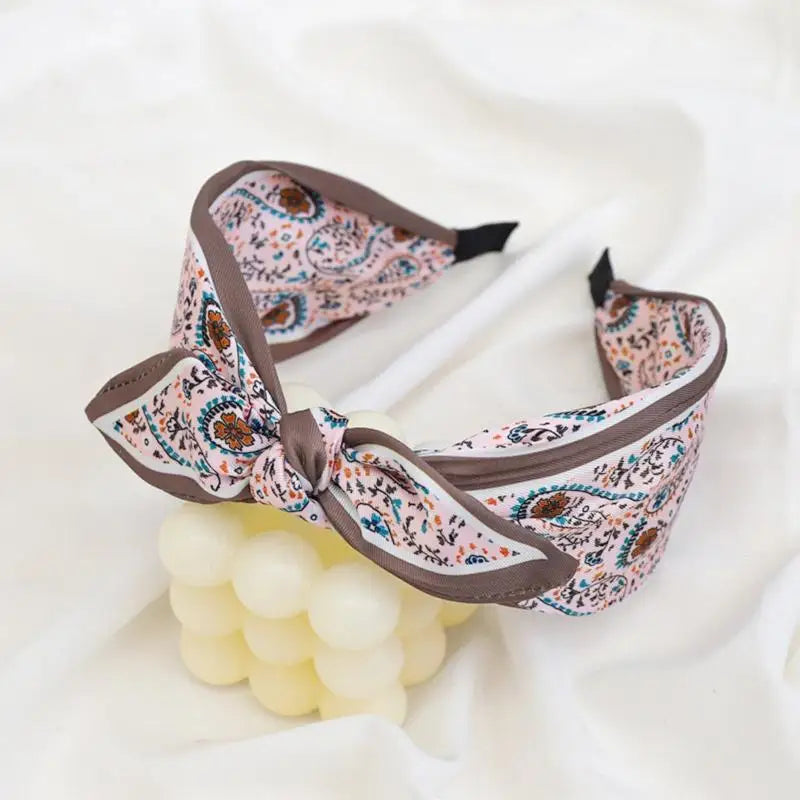 Floral Paisley Bohemian Rabbit Ear Headband | Stretchy Bohemian Headband Oasis Select Pink