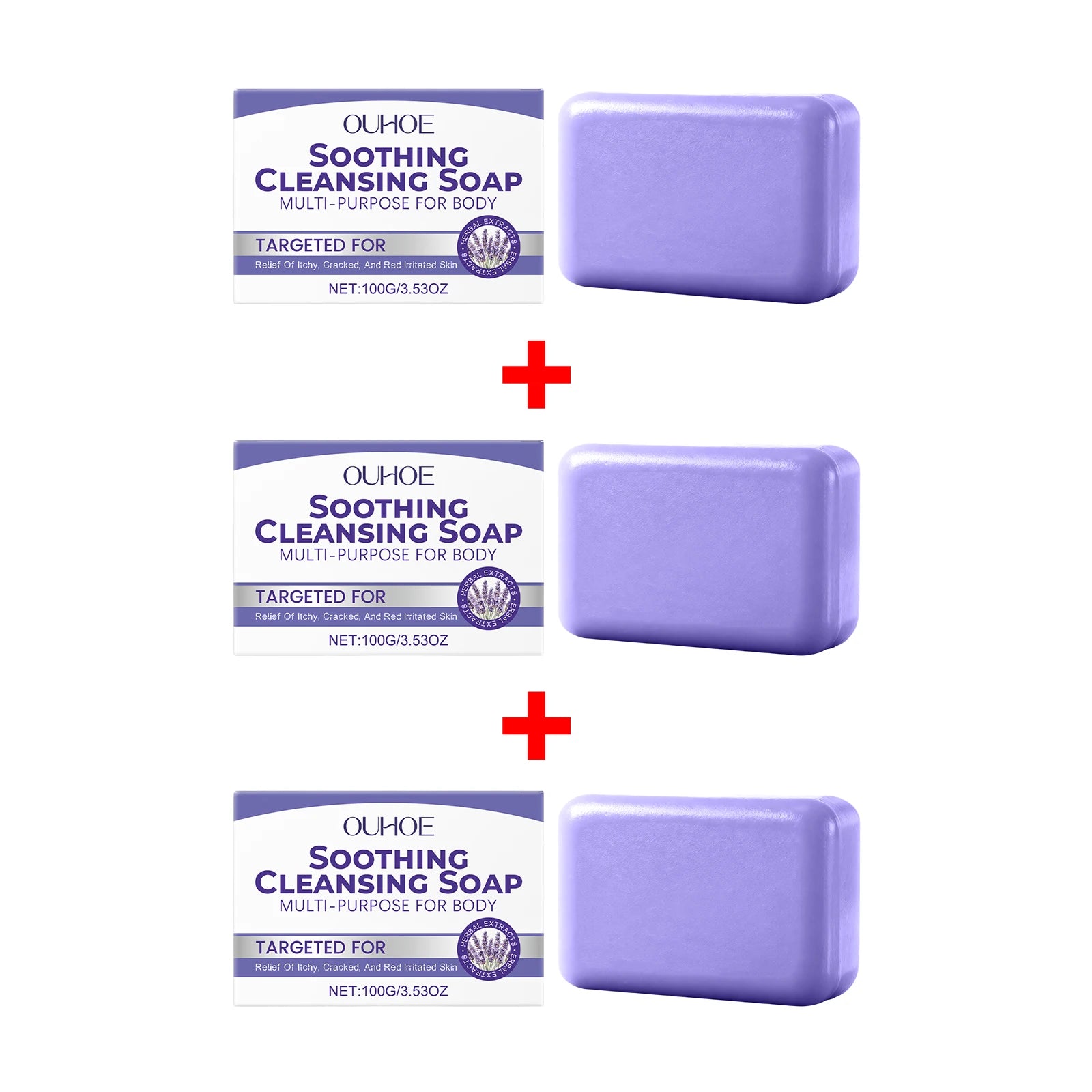 Lavender Cleaning Soap Oil Control and Itching Relief Long-Lasting Daily Soothing Hydration Bath Soap Body Odor Removal Care Oasis Select 3pcs