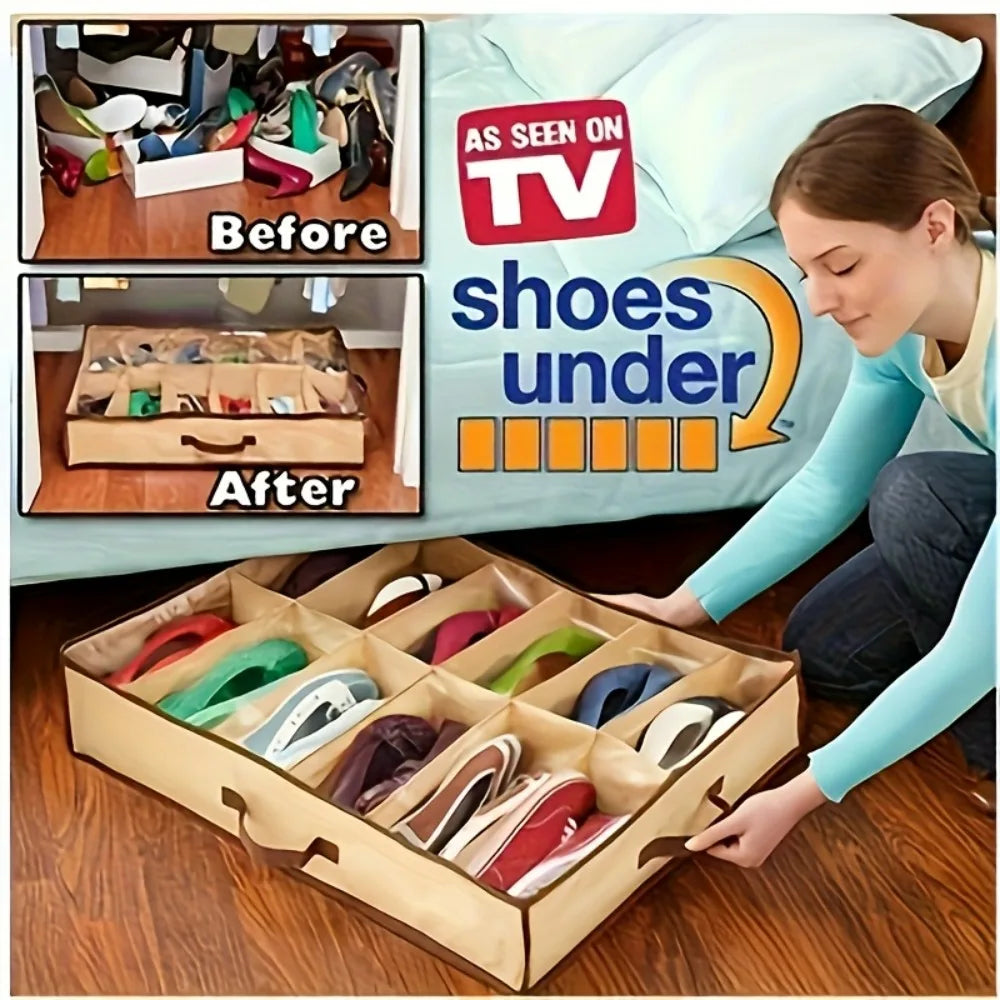 12-Compartment Clear Zippered Storage Box for Shoes and Underwear - Transparent Multi-Purpose Organizer with Handles Oasis Select