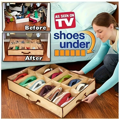 12-Compartment Clear Zippered Storage Box for Shoes and Underwear - Transparent Multi-Purpose Organizer with Handles Oasis Select