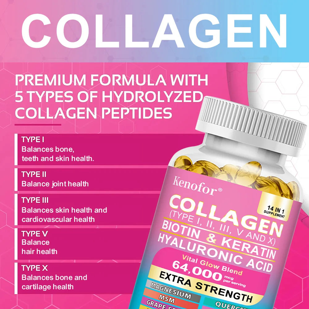 Complex Collagen Capsules, Brighten Skin Tone, Helps Joint, Cartilage & Cardiovascular, Hair, Nails, Digestive Health Supplement Oasis Select