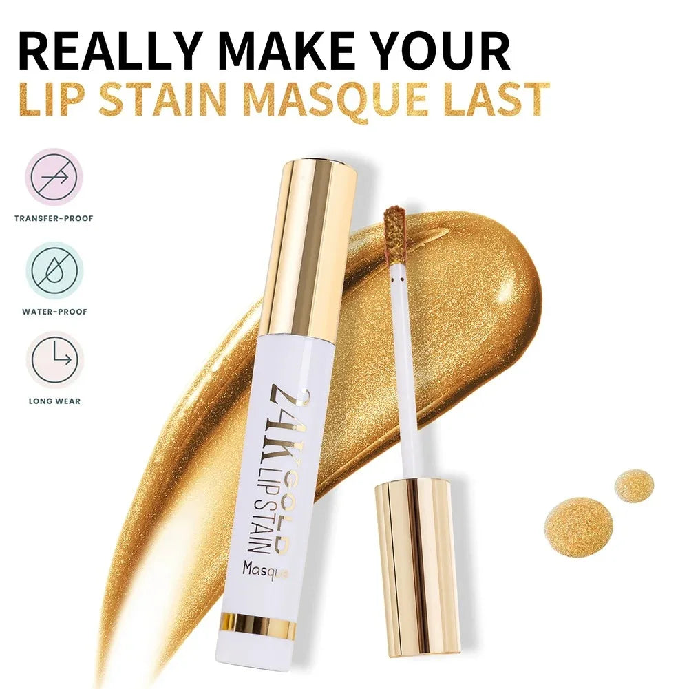 Lip Stain Liquid Lipstick, 4 Colors Dual-use Matte Base & Metallic Gold Flake Top Coat, Long Lasting Shimmer Lip Makeup Oasis Select