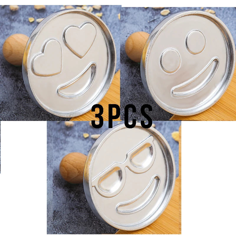 6/3/1 Cookie Cutter Aluminum Alloy Cookie Stamps Wooden Handle Smile Heart Pattern DIY Hand Press Cookie Mold for Festival Party Oasis Select 3pc B smile
