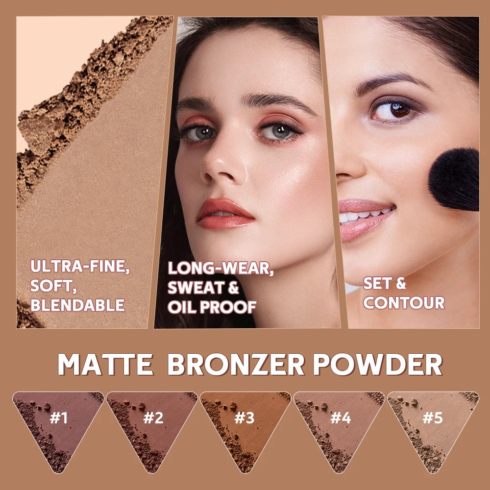 Matte Bronzer Powder Long-Lasting Makeup Effect Waterproof Sweatproof Setting Powder Oil Control Bronzers Smooth Face Makeup Oasis Select