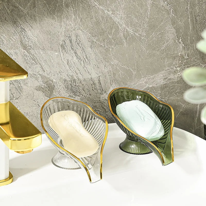 Drain Plate Tray Creative Soap Holder Soap Box Bathroom Gadgets Non-slip Laundry Soap Dish Storage Soap Case Leaf Shape Oasis Select