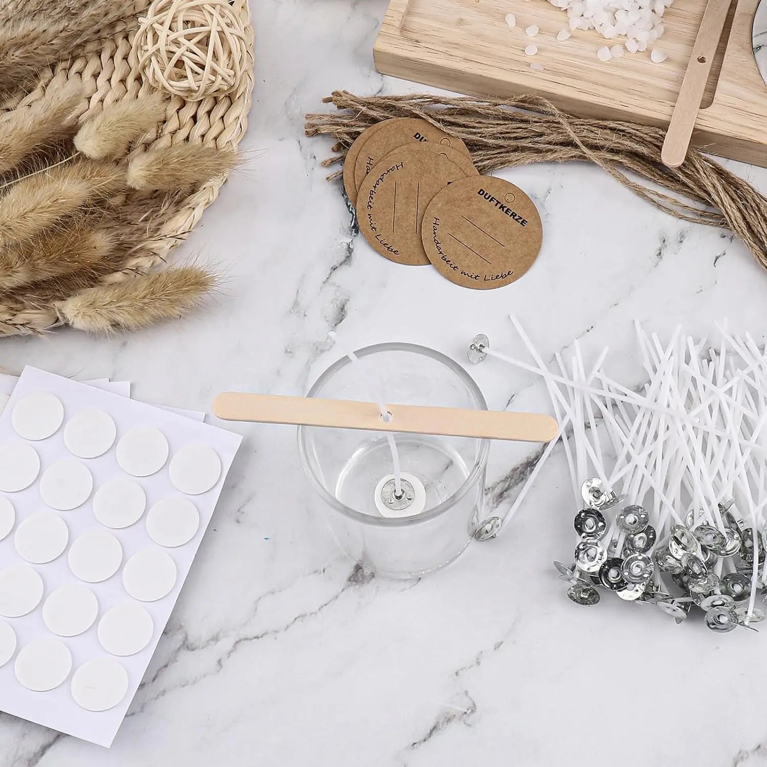 Candle Wicks for Making Candles, 50 Pcs 15cm Candle Wick with 60 Pcs Candle Wick Stickers for Making DIY Candles Oasis Select