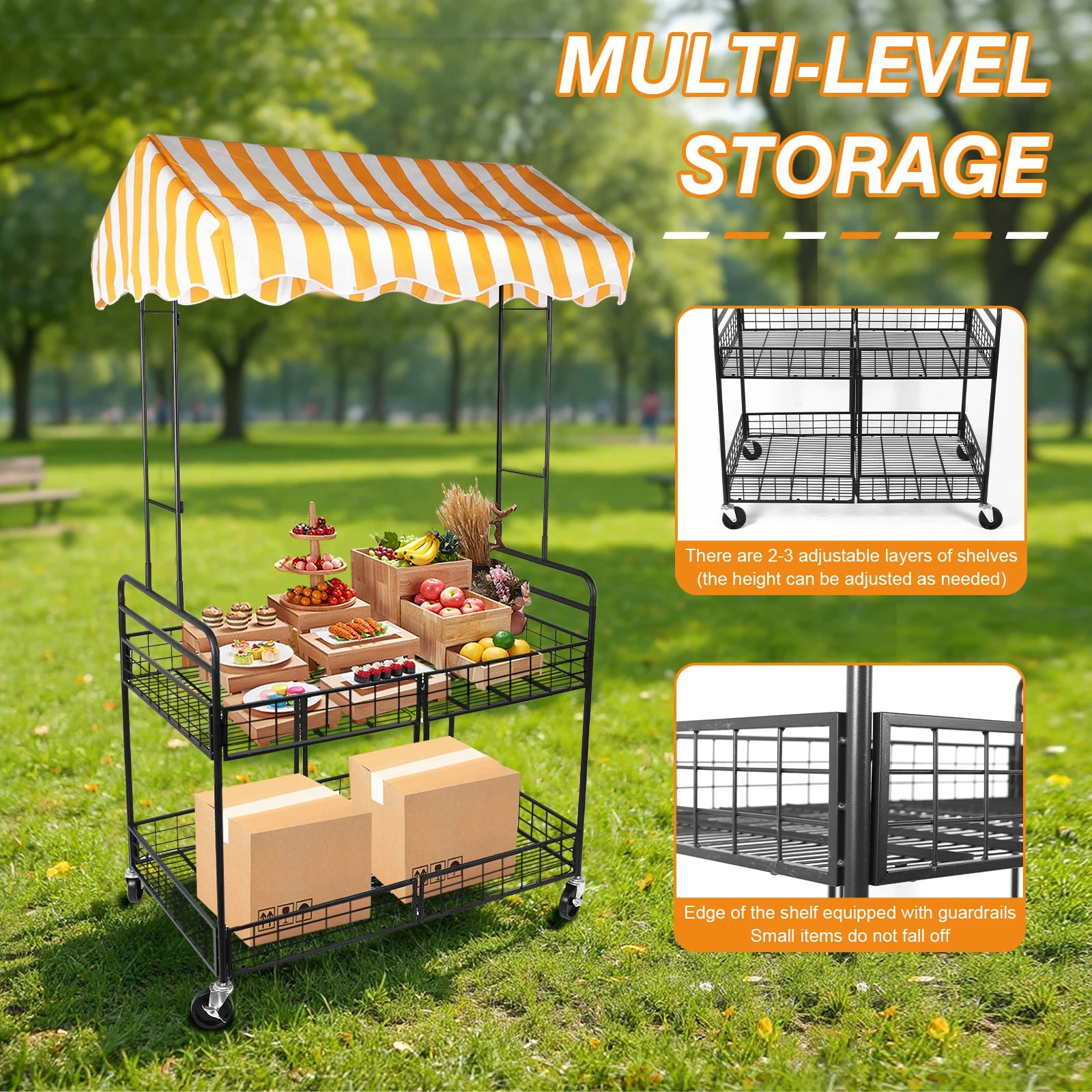 Folding Mobile Catering Cart with Canopy – Outdoor Vendor Stall Mobile Vendor Cart Oasis Select