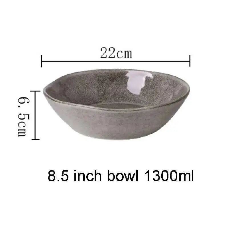 Japanese Ceramic Dinner Plate Rice Bowl Food Tray Retro Gray Tableware Porcelain Fruit Salad Sushi Serving Plate Dinnerware Oasis Select 8.5 Inch Bowl