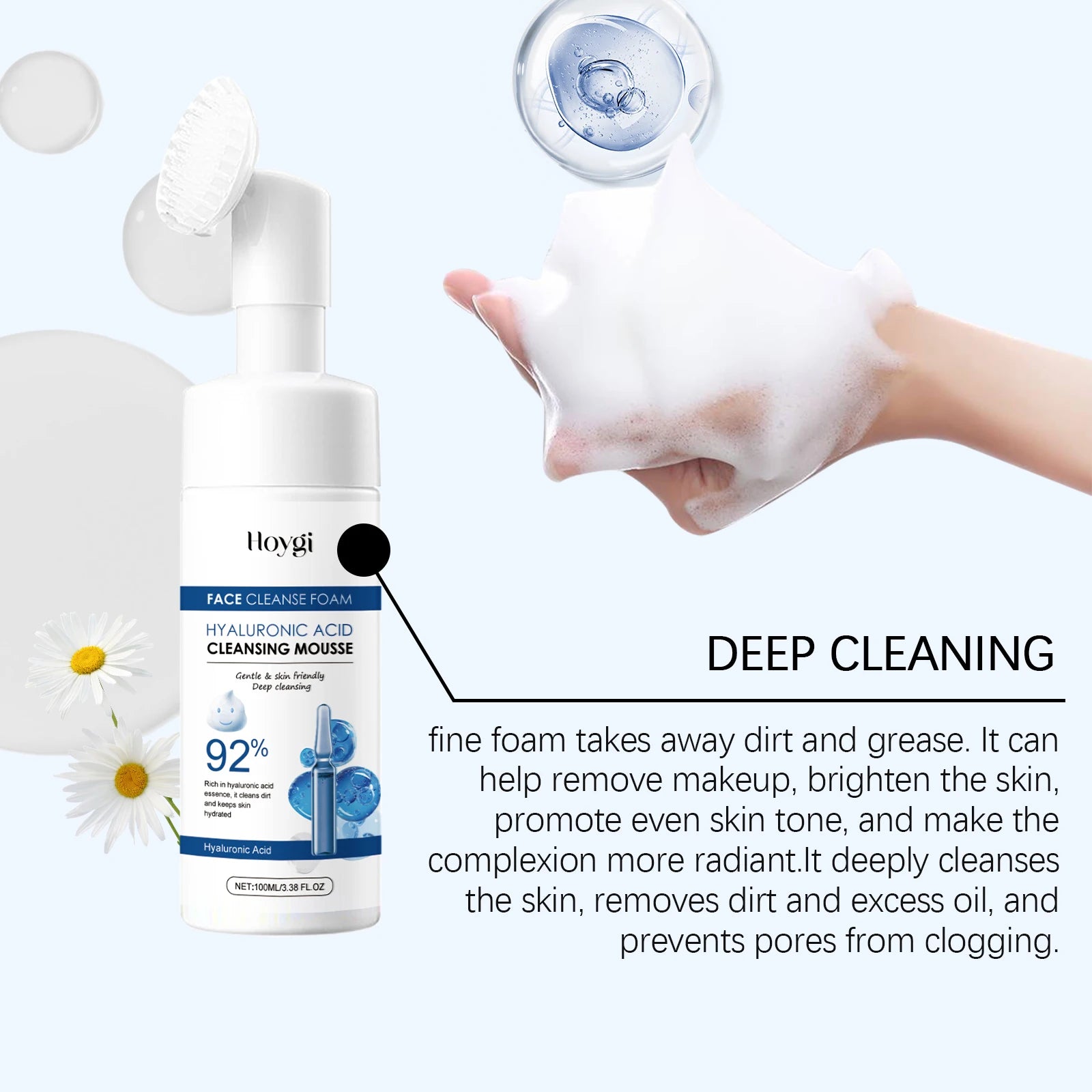 Hoygi Hyaluronic Acid Cleansing Foam – Oil Control Face Wash Facial Cleanser Oasis Select