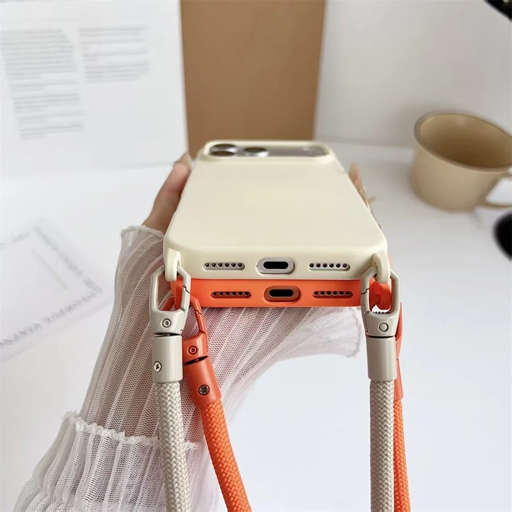 Solid Color Phone Case With Hanging Rope Can Be Slung Diagonally For Iphone 17Promax 17Air 16 Promax 15 14 13 17 Pro Shockproof Oasis Select