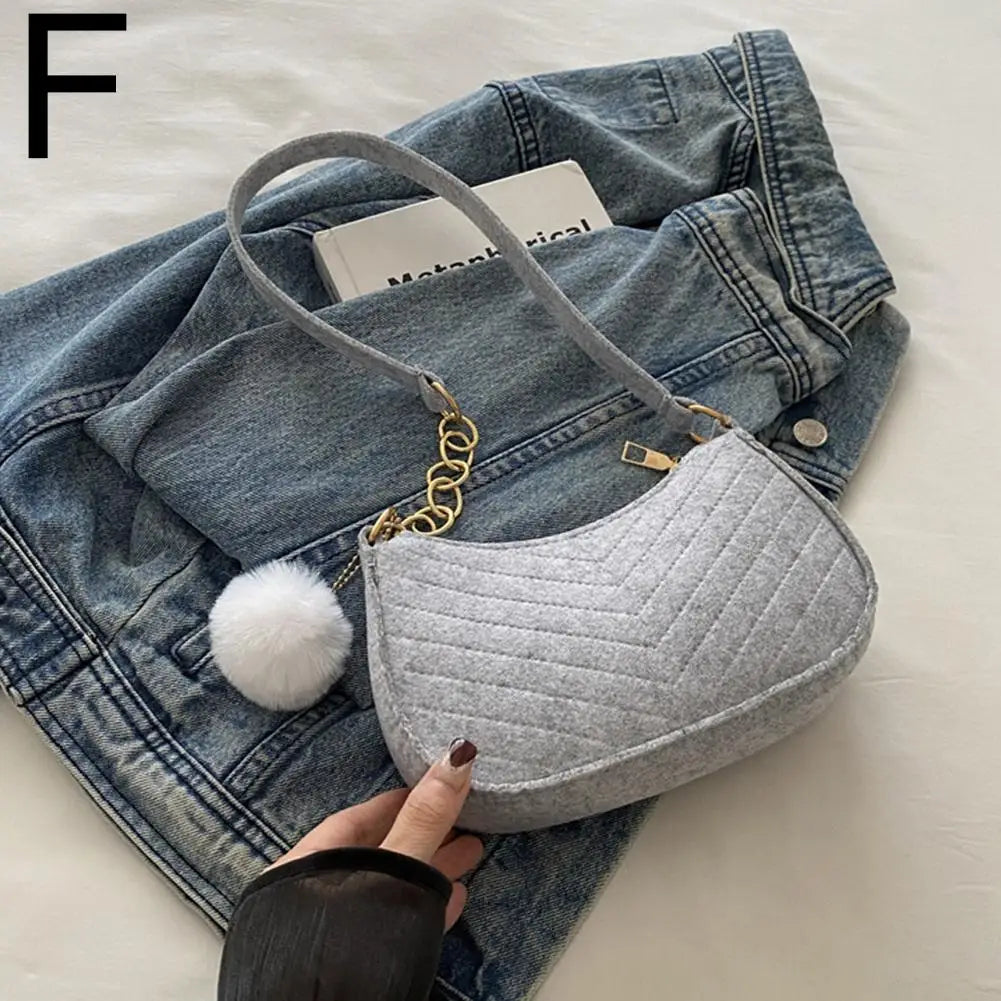 Mini Women Shoulder Bags Fashion Felt Women's Bag Design Advanced Underarm Handbags Mini Saddle Bag Oasis Select Gray