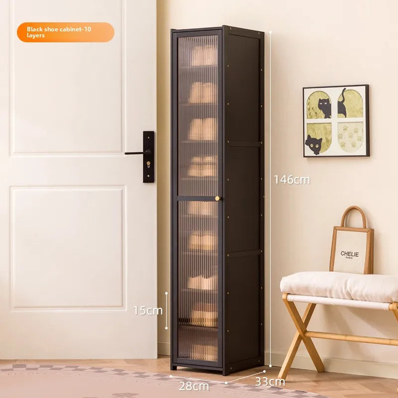 Black solid wood ultra-narrow shoe cabinet household door tipping bucket shoe cabinet French outdoor shoe rack Oasis Select Black ten layers