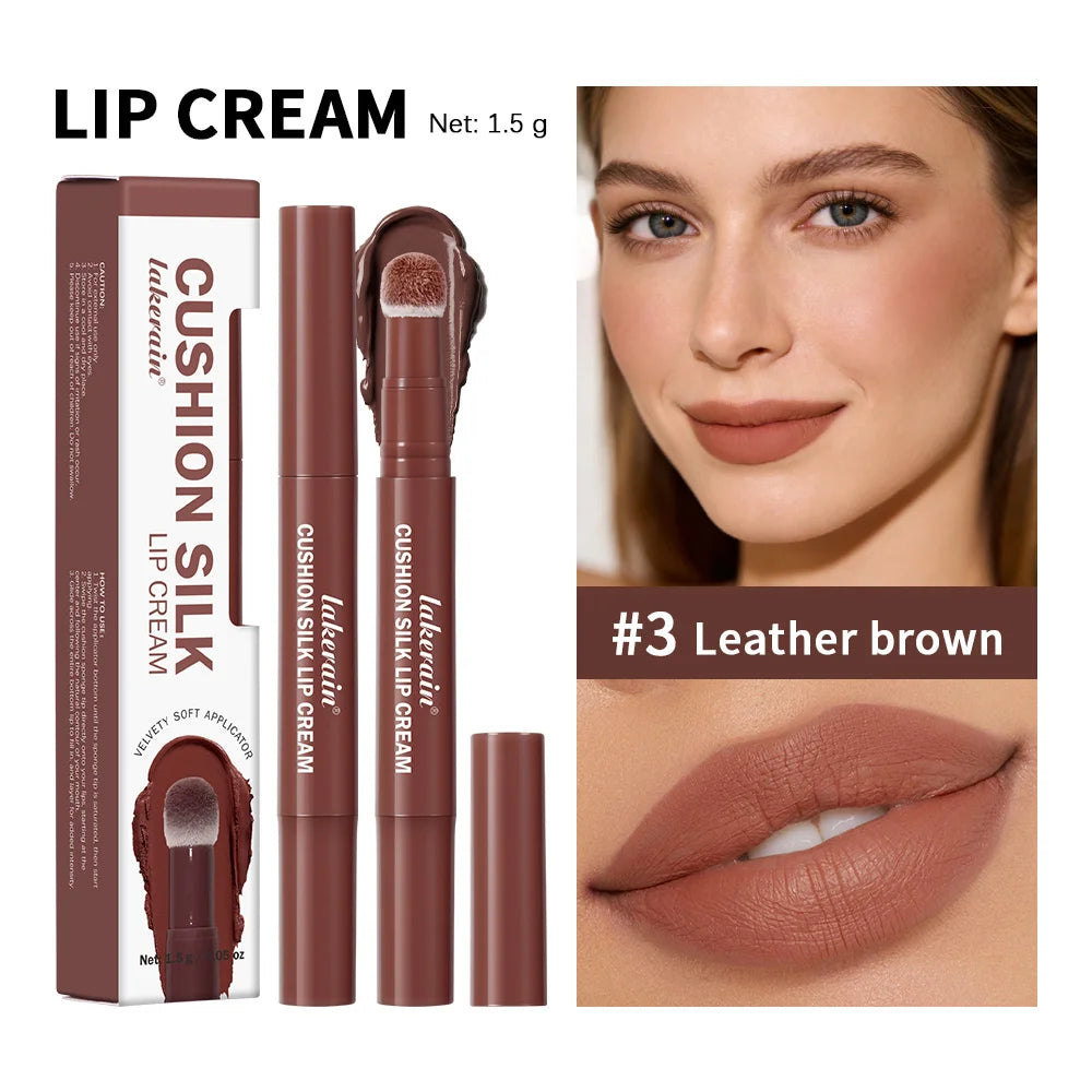 Cushion Silk Lip Cream Long Lasting Wear Waterproof Non Transfer Formula Matte Velvety Finish Lip Glaze Natural Cosmetics Oasis Select 3 Leather Brown