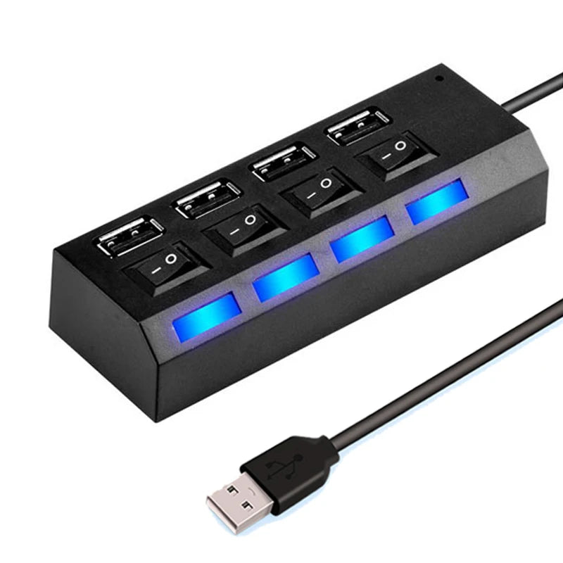 High Speed 4/7 Ports USB HUB 2.0 Adapter Expander Multi USB Splitter Multiple Extender with LED Lamp Switch for PC Laptop Oasis Select
