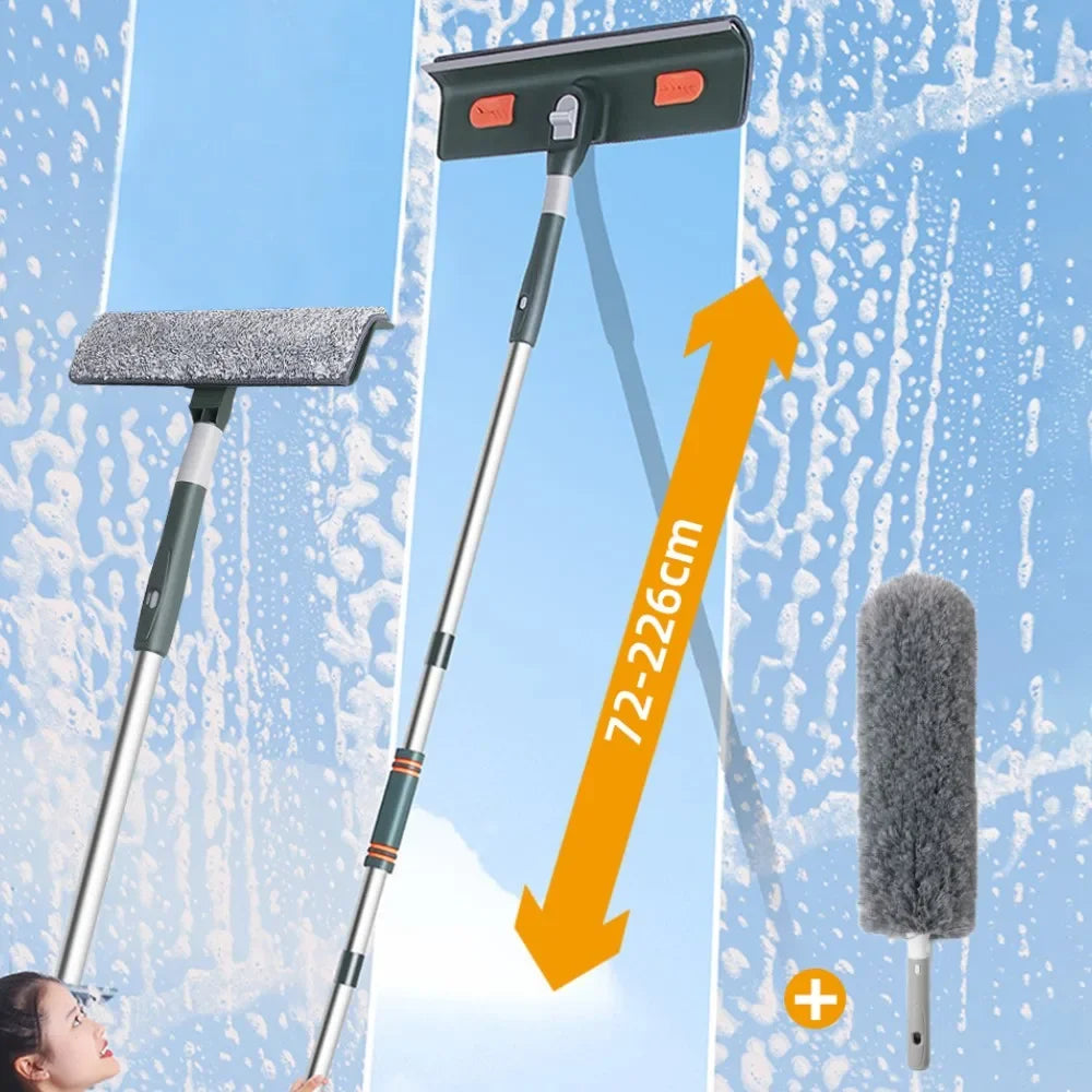 72-226CM Extended Window Cleaning Tool Glass Cleaner Mop with Silicone Scraper Window Cleaning Brush Household Cleaning Tools Oasis Select