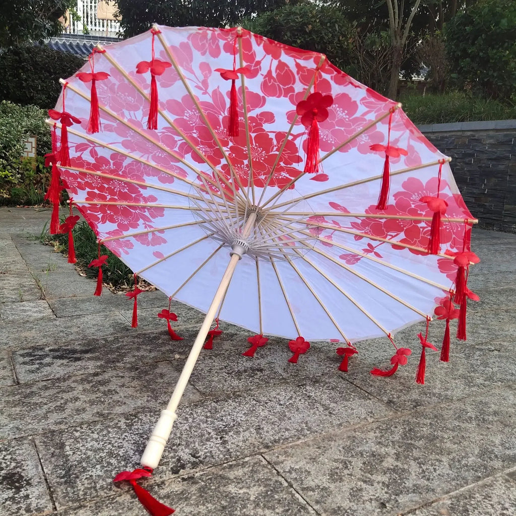 Antique Hanfu Fringe Umbrella Performance Photo Props Dance Silk Umbrella Craft Ancient Point Oiled Paper Umbrella Oasis Select Solid Wood 19 16K