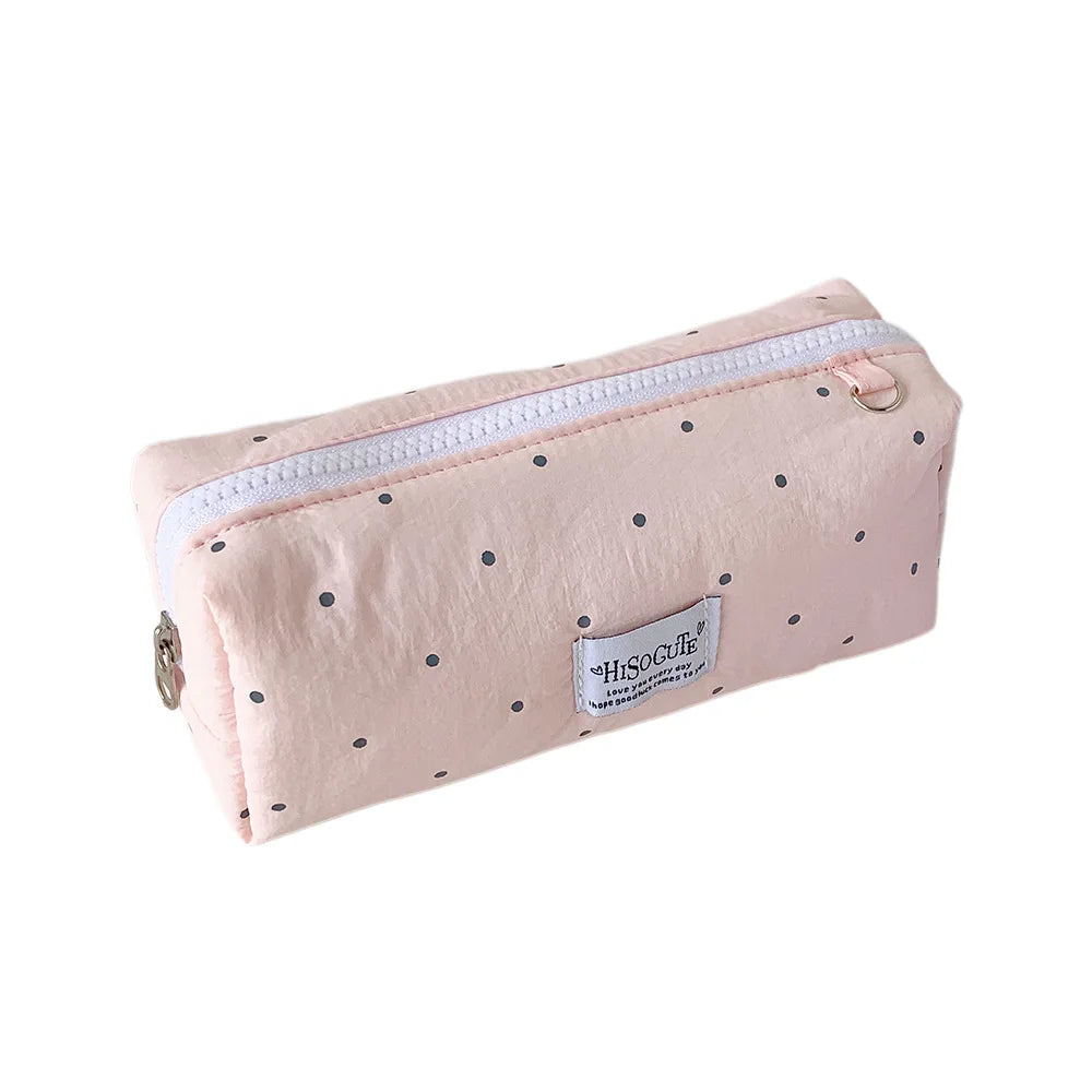 Fashion Korean Polka Dot Solid Color Pencil Case Student Stationery Large Capacity Storage Pen Bag Cute Girl Makeup Bag Gift Oasis Select
