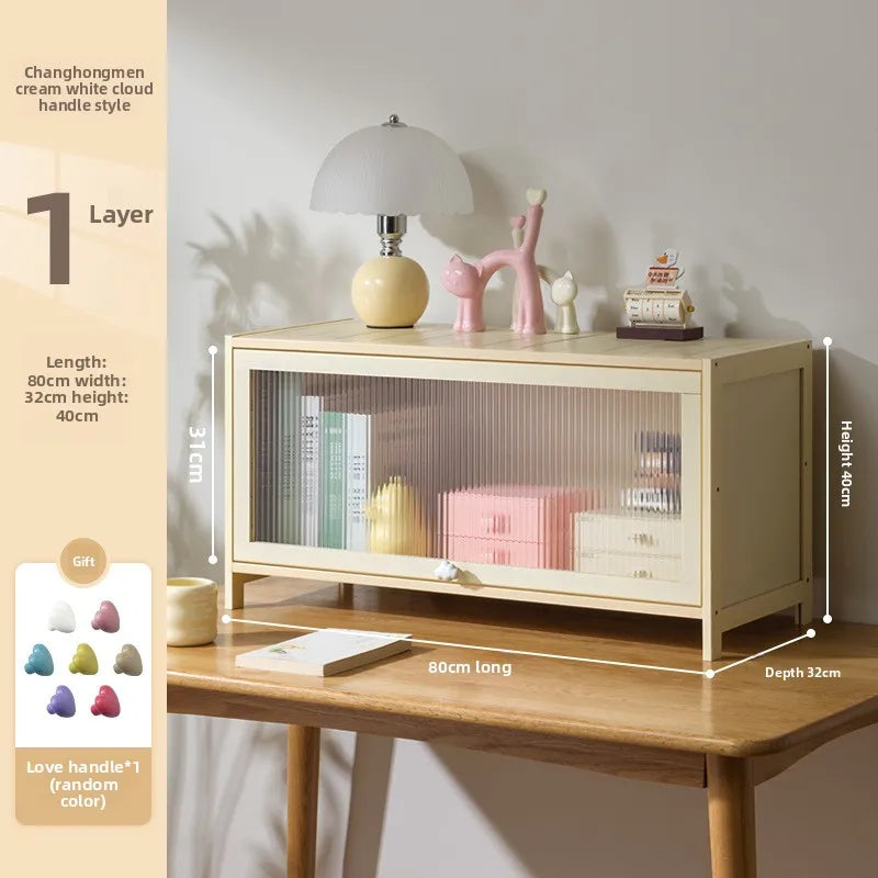clamshell storage cabinet household living room multi-layer snacks dopamine chest bedroom bedside table storage cabinet Oasis Select One door 80 long