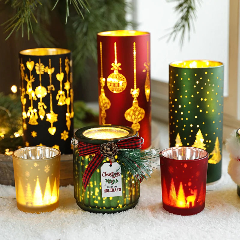 Christmas Decorative Trinkets Candle Cups Christmas Tree Glass Jars Hand-held Candlestick Ornaments Scene Arrangements Oasis Select