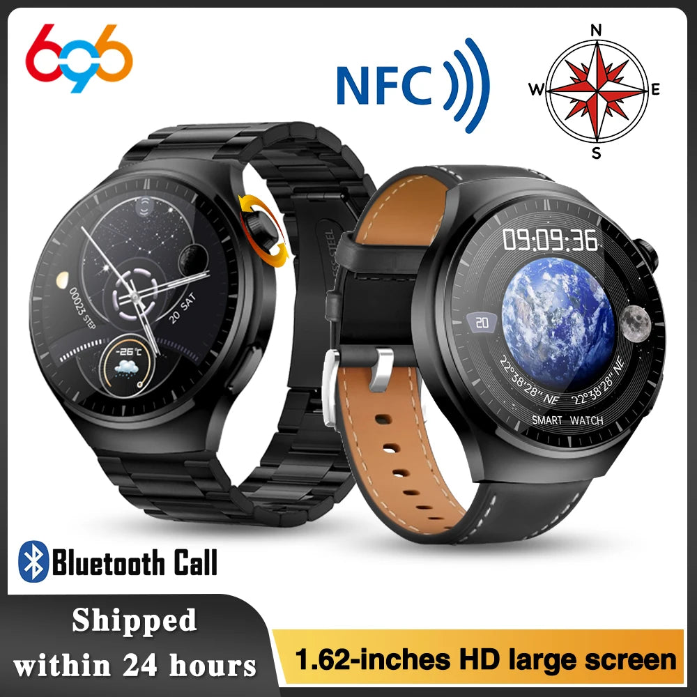 Smart Watch Men 1.62'' HD Screen Blue Tooth Call Compass NFC Sports Fitness Waterproof Smartwatch Health Monitoring AI Voice Oasis Select