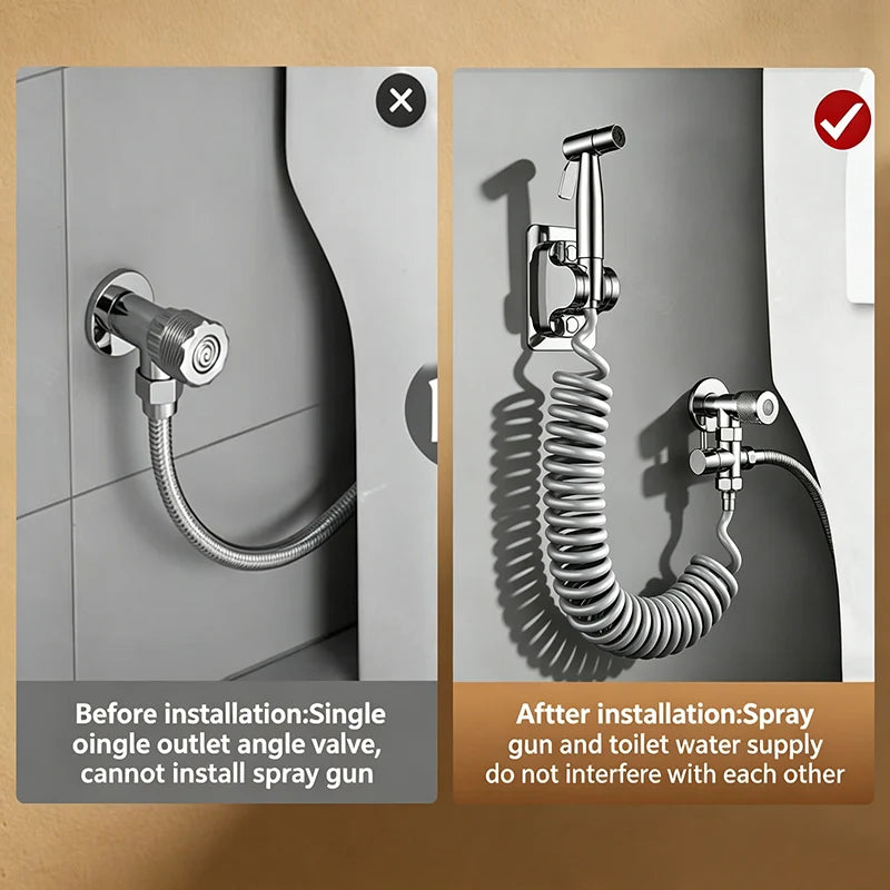 High Pressure Toilet Sprayer Gun – 1 In 2 Out Corner Valve
