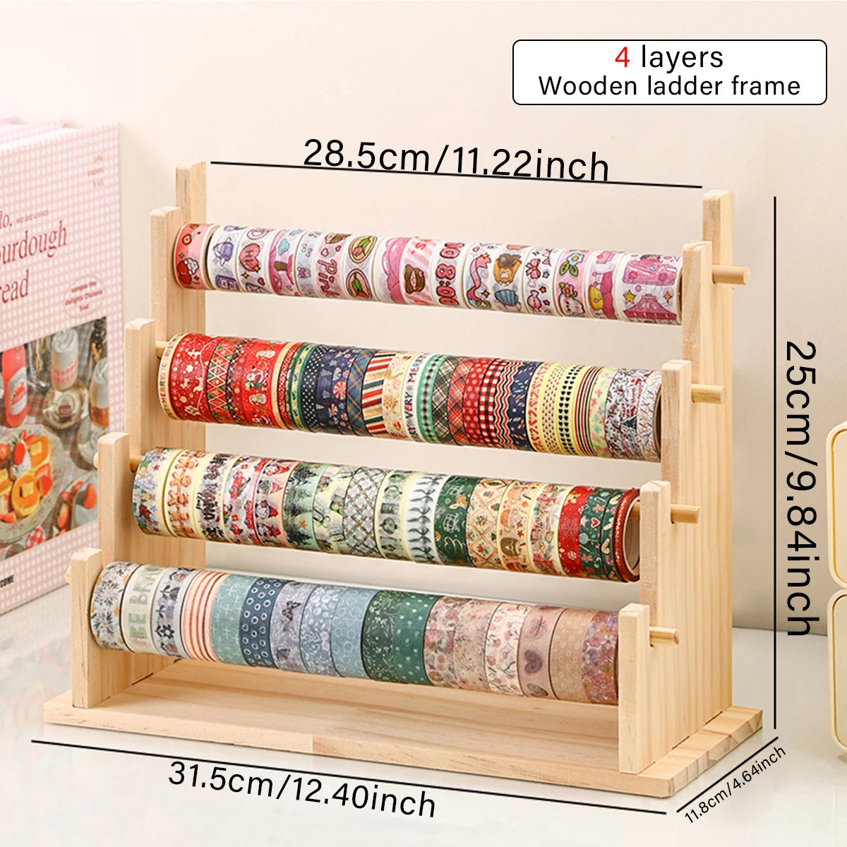 1pc multifunctional wooden tape and sticker storage rack suitable for necklace organizer for office desktop storage display rack Oasis Select 4layers-yellow