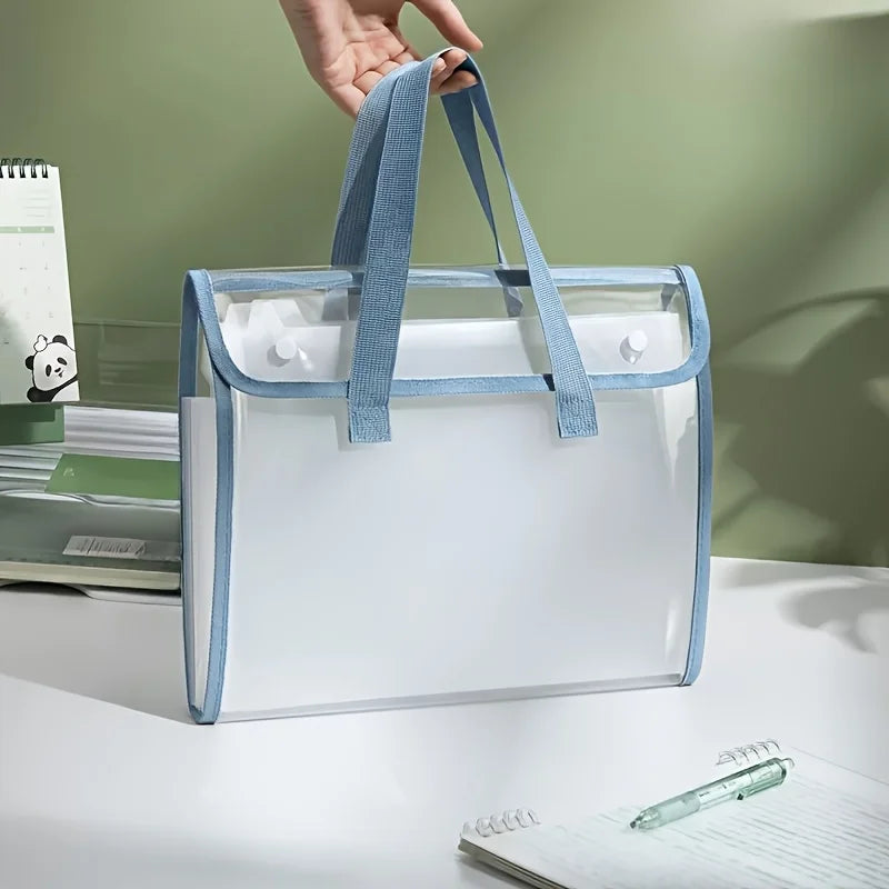 Large Capacity Waterproof Handheld Study Bag Elementary School Subject Test Paper Storage Bag Transparent Exam Bag PVC Material Oasis Select Blue