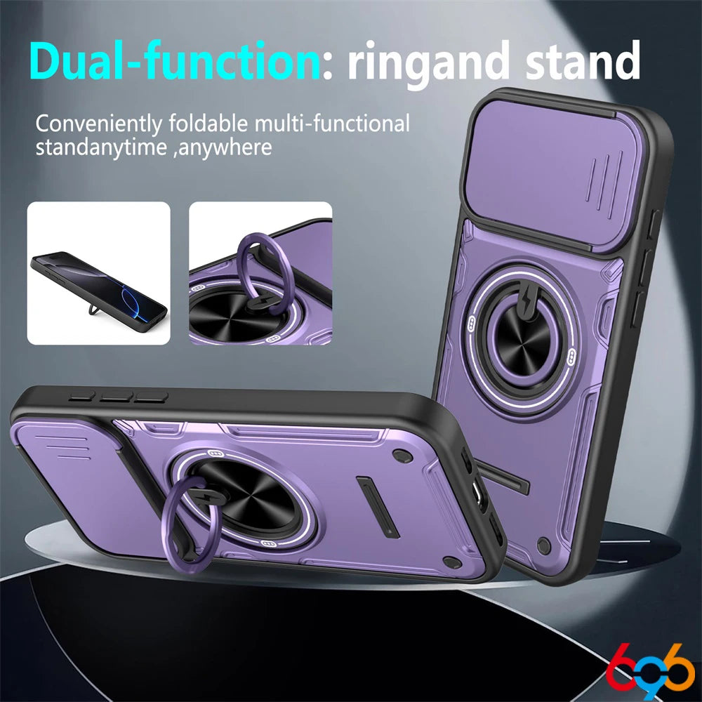 Drop-proof Case For IPhone 17/16 Pro/17 Pro Max Sliding Camera Lens Protector Magnetic Suction Car Ring Holder Hybrid Cover Oasis Select