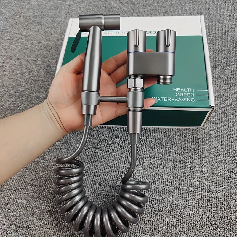 Handheld Stainless Steel Nozzle Bidet Toilet Companion Set Wall Mounted One in Two Out Angle Valve Kit Bathroom Accessories Oasis Select