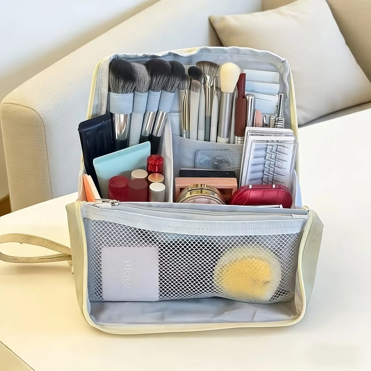 Large Capacity Vertical Makeup Bag,Multi-functional Cosmetic Organizer with Multiple Compartments for Travel &Business,Portable Oasis Select