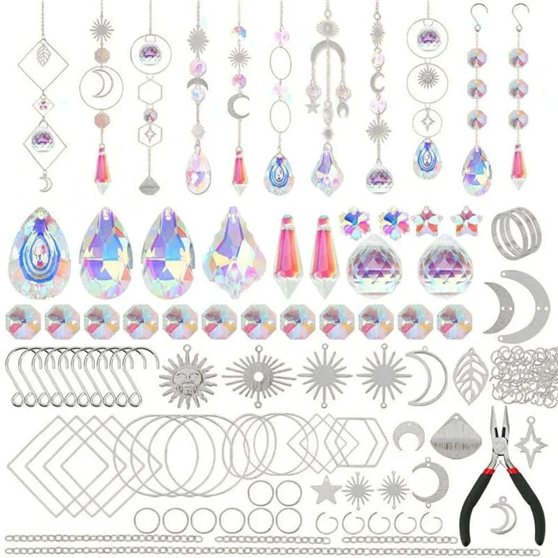 Crystal Suncatcher DIY Kit 200+Pcs Gold Jewelry Making Supplies with Prisms Tools Non-Toxic Boho Decor Gift Sensory Craft Gift Oasis Select Sliver