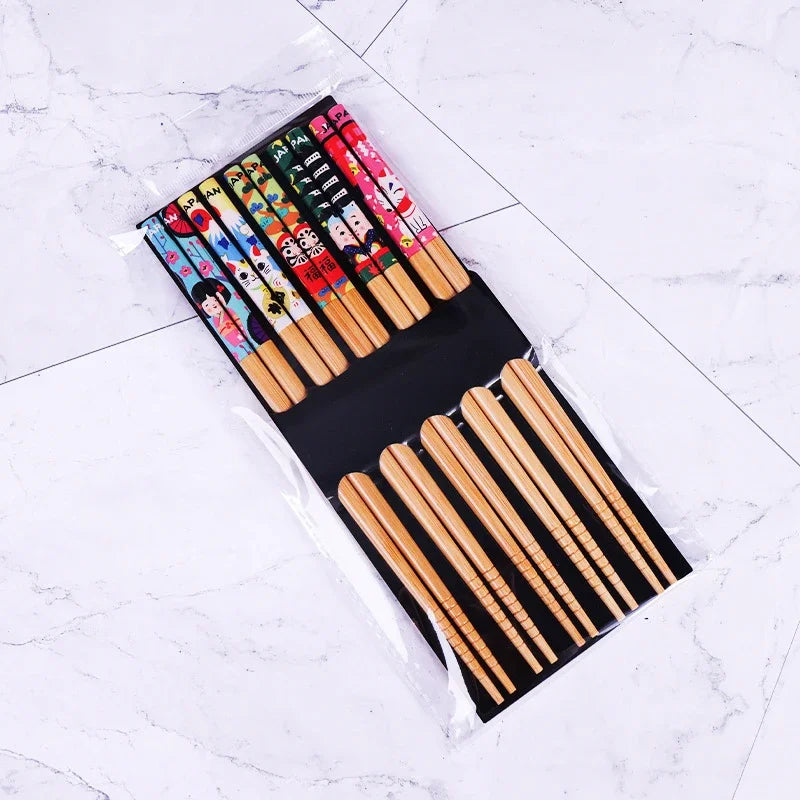 5Pair Japanese Style Wood Chopsticks Color Reusable Chopstick Red Sandalwood Noodle Tool Chinese Gift Tableware Set New 2023 Oasis Select H